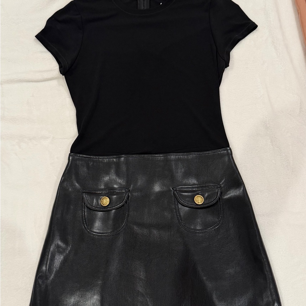 Alice + Olivia Black Faux Leather Dress